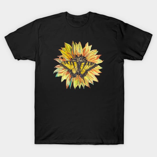 Watercolor sunflower and a butterfly T-Shirt by deadblackpony